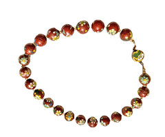 Beautiful Vintage 17″ Cloisonné Floral Bead Necklace