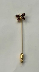 Vintage 14k Yellow Gold 4 Garnet Gems Butterfly Stick Pin Lapel Brooch