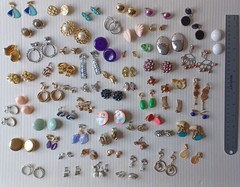 Lot 63 Pair Vintage Clip Screw Back Earrings Mixed Materials Tones Some Wear