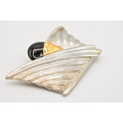 Vintage Face Abstract Pin Brooch Brushed Gold Black Silver Chunky 1980s BinAJ