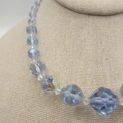 Vintage AB Necklace Glass Blue Choker Collar 15 Inch