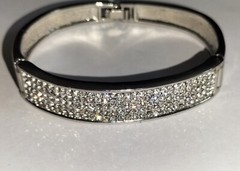 Vintage Silver Tone Hinged Bangle Embellished with Pavé Crystals 62 mm