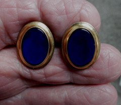 BEAUTIFUL Mid Century CORRECT QUALITY GOLD PLATED with Unk BLUE STONE CUFFLINKS
