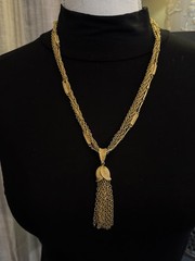 Vintage Gold Tone Multi Strand 24”Lariat Tassel Pendant Necklace
