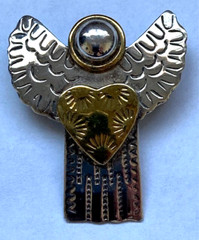 925 Sterling Silver Vintage Two Tone Love Heart Angel Brooch Pin Pendant