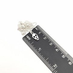 Silver Tone Costume Dainty Skull Charm Pendant Curb Chain Necklace 18” #21
