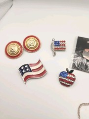 Vtg to Contemporary Patriotic Red White & Blue Jewelry Lot Rhinestones Enamel