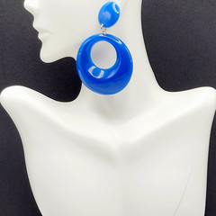 Vintage Blue Hoops Wide Bottom Retro Design Hoop Acrylic Pierced Style Earrings
