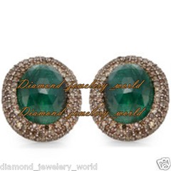 Stunning 2.75ctw Rose Cut Diamond Emerald Silver Victorian Studs Earring Jewelry