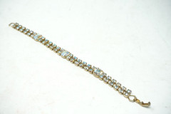Vintage Aurora Borealis Rhinestone 2 Strand Bracelet Faux Diamond Tennis