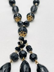 VTG Black Beaded Long Strand with Tassel Necklace Earrings Set Retro Boho Chic