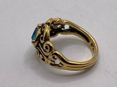 Vintage Octagon-Cut Light Blue Stone in Goldtone Filigree Ring (Size 7)