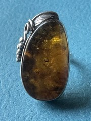 Vintage Latvia Baltic Amber .925 Sterling Silver Ring Size 7.75”