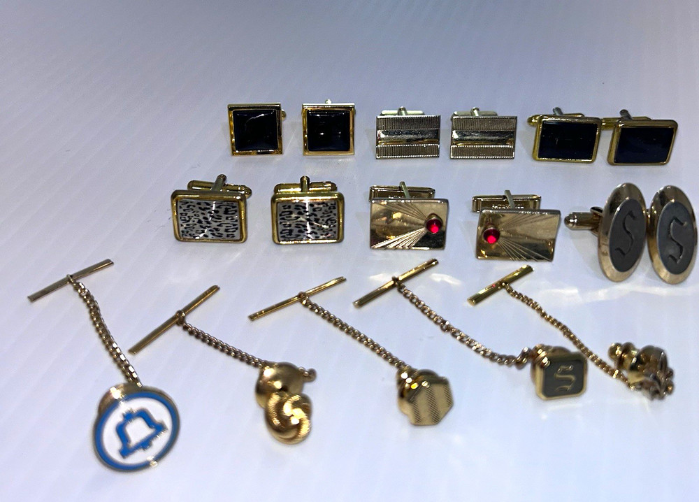 Men’s vintage lot Cufflinks Tie Bar & Tie Pins Gold/Silver