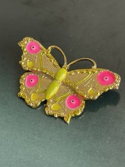 Vintage signed ART Arthur Pepper enamel butterfly brooch pink green