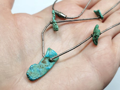 Vintage Liquid Silver Sterling Beaded Turquoise Chunk Southwestern Necklace