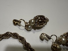 1950s Magic Lantern Gold Tone Rhinestone Earrings Necklace Charm Bracelet Set