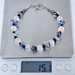 Vintage Sterling Silver 925 Iridescent Glass Bead Bracelet 8″