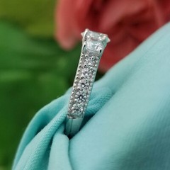 Silver Round 3-Stone Cubic Zirconia Ring-925-Sterling-5.7mm Center-3.4mm Band