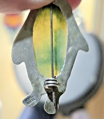 Vintage Early 1930s Mexican Sterling Silver Penguin Stone Belly Brooch Mexico