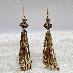 Vintage Tassel Earrings Gold Tone Filigree Beaded Top Shoulder Duster 4″ READ