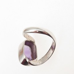 925 Sterling Silver Vintage Real Amethyst Modernist Ring Size 8.75