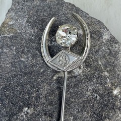 Vintage GE General Electric Silver Tone Art Deco Style Stick Pin w/ Rhinestone