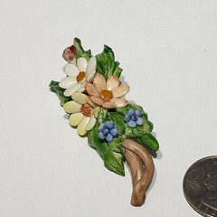 Capodimonte Vintage 3D Pastel Flowers Brooch Pin Porcelain Signed Crown N EUC