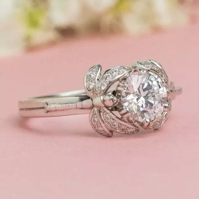 Art Deco 1.10Ct Round Cut Lab Created Diamond 925 Silver Dragonfly Wedding Ring
