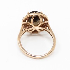 NYJEWEL 14k Rose Gold White & Colored Diamond Smoky Quartz Halo Ring