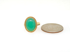 Vintage 14k Gold Ring, Chrysoprase carved Oval, Size 8.25