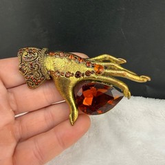 Modern Rhinestone Hand Brooch Gold Tone