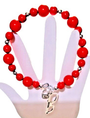 Vintage Handmade Unisex Adult Adjustable Red Beaded Bracelet with Charms