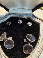 Preowned Signed Krementz Gold Filled Tuxedo, Set Cufflinks, And Shirt Studs