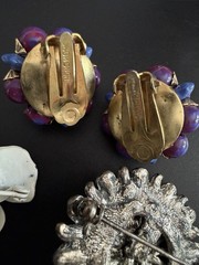 Costume Jewelry Lot 4pc Rhinestone Starburst Brooch Enamel Pansy Hong Kong VTG