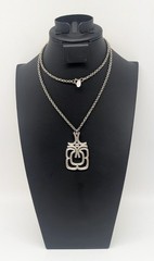 Vintage ROGET Brushed Silver Tone MCM Necklace Pendant 29 in