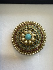 Vintage 1960s Mode ART Jeweled Faux Turquoise Pearl Layered Dome Brooch