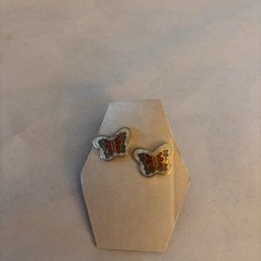 Vintage Butterfly Stud Earrings in Pink and Gold