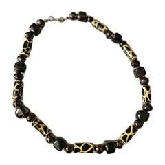 Black Yellow Safari Pattern Bead Necklace Tribal Style Mixed Beads