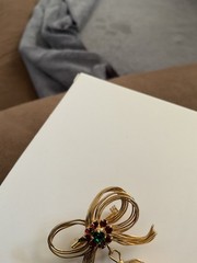 Vintage Goldtone Bow & Bell Rhinestone Brooch Pin