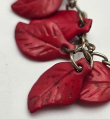 Vintage Bakelite Lucite Floral Bib Necklace Red Leaves Rhinestone Cabochon 21 In