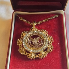 Vtg Regal Gems Man Made Diamond Halo Eagle Pendant Necklace Patriotic NOS