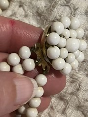 Vintage Costume Jewelry Set Bracelet Clip On Earrings White Beaded Japan Retro