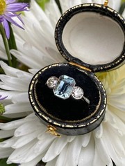 Art Deco Style 2.55Ct Lab Created Aquamarine Engagement 14K White Gold FN Ring
