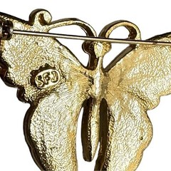 Vintage SFJ Gold Tone Colorful Rhinestone Butterfly Brooch