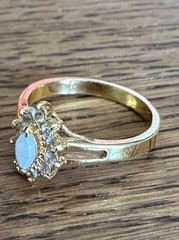 Vintage 18k GE Gold Faux Diamond and White Stone Cluster Ring, Size 7