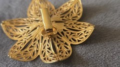 Vintage Gold Tone Filigree Flower Clip On Earrings Aurora Borealis AB Rhinestone