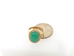 Vintage 14k Gold Ring, Chrysoprase carved Oval, Size 8.25