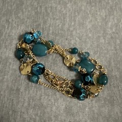 VTG Gold tone Mixed Glass Marbled Stone Faceted Crystal Chain Necklace