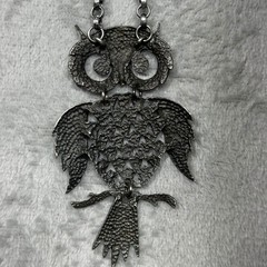 Vintage 1970s Articulated Owl Pendant Necklace Silver Tone Boho Statement 22in